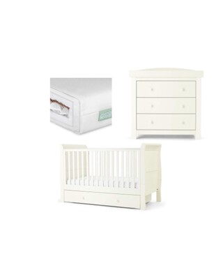 Mia 3 Piece Cotbed with Dresser Changer and Premium Dual Core Mattress Set